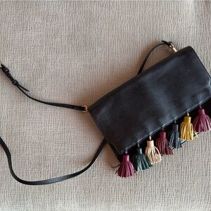 Rebecca Minkoff Black Crossbody Bag with Multicolor Tassels